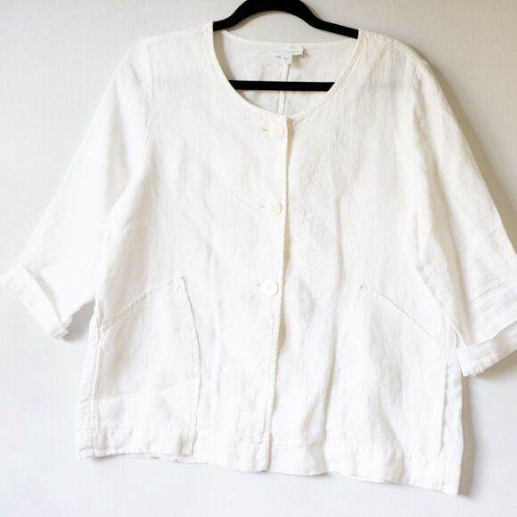Pure Jill white linen S button down blouse 3/4 sleeve - Picture 1 of 7